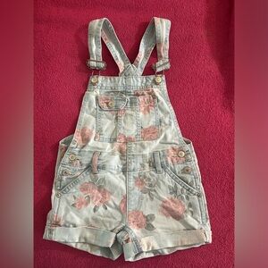 Jordache Light Wash Denim Overalls with Pink Floral Print